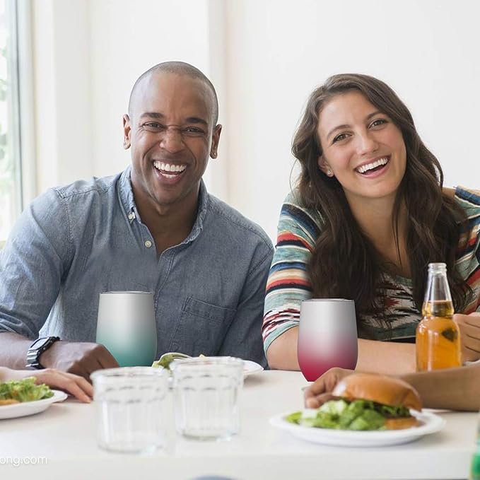 Insulated Wine Tumblers with Lid,12 oz Stainless Steel Stemless Wine Glasses Double Wall Vacuum Travel Tumbler Cup for Coffee, Drinks, Champagne, Beverage, Set of 2