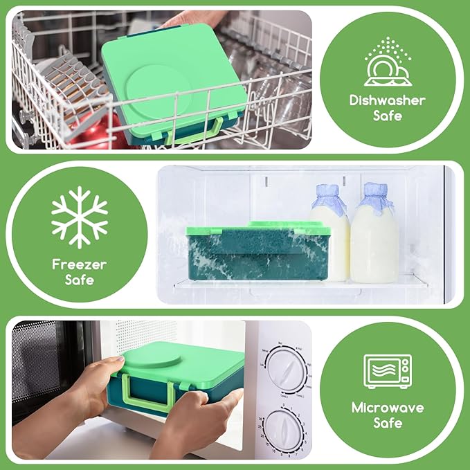 Bento Box for Kids - Leak-Proof Bento Lunch Box with Insulated Thermos Food Jar - 4 Compartments, 1 Removable Divider, 1Spoon, 1 Fork - Dishwasher Safe, BPA-Free (Green)