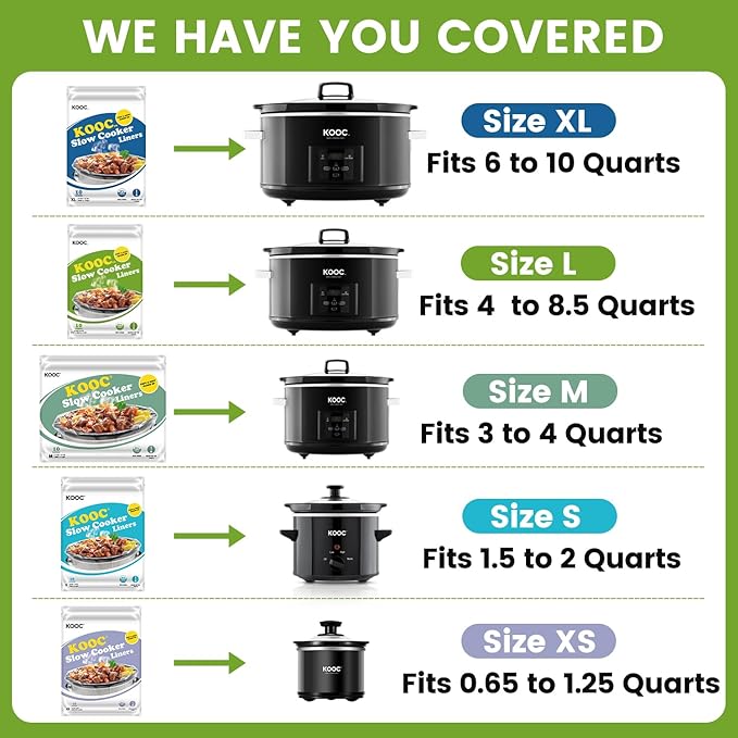 KOOC Slow Cooker Liners 13x21 inch 10 Count Large Size Disposable Pot Liners Cooking Bags Fit 3QT to 8.5QT Pot BPA Free Fresh Locking Seal Design