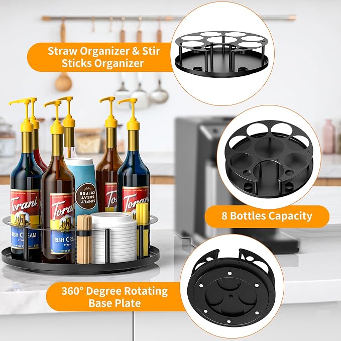Coffee Syrup Organizer 8 Bottles, Rotating Coffee Syrup Holder - Image 7