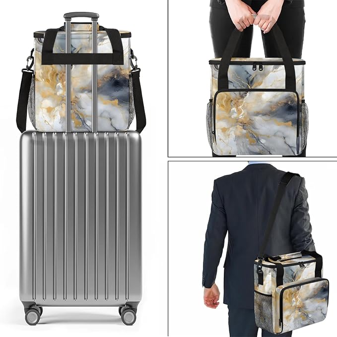 Grey Gold Marble Coffee Maker Carring Bag, Large Insulated Storage Organizer - Image 7
