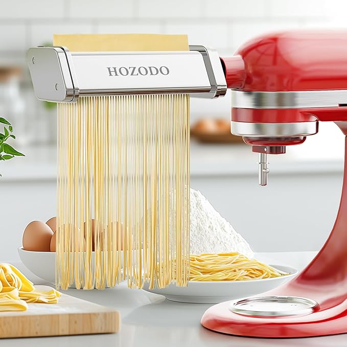 Pasta Attachment for KitchenAid Mixer, Includes Pasta Sheet Roller, Spaghetti Fettuccine Cutter, 3Pcs for Pasta Attachment by HOZODO