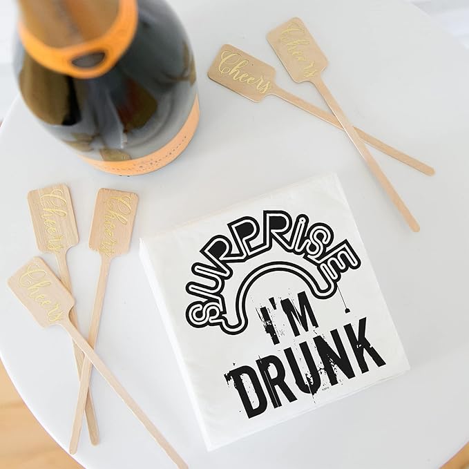 Twisted Wares - Funny Cocktail Napkins - URPRISE I'M DRUNK - Boutique Cocktail Napkins - Perfect for any Celebrations 5"X5" (20 Pack)