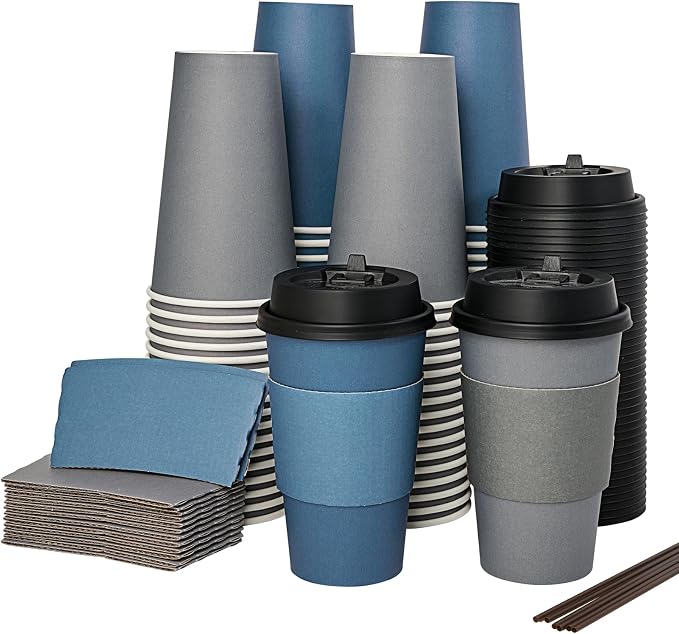 LITOPAK 100 Pack 16 oz Disposable Paper Coffee Cups - Image 8
