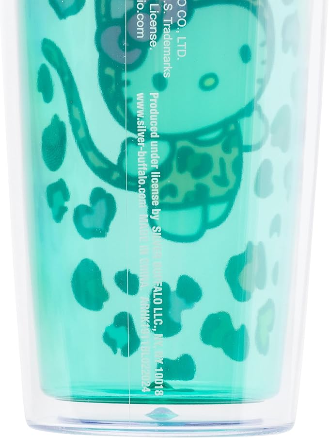 Silver Buffalo Sanrio Hello Kitty Leopard Print Double Wall Travel Tumbler with Slide Close Lid, 20 Ounces