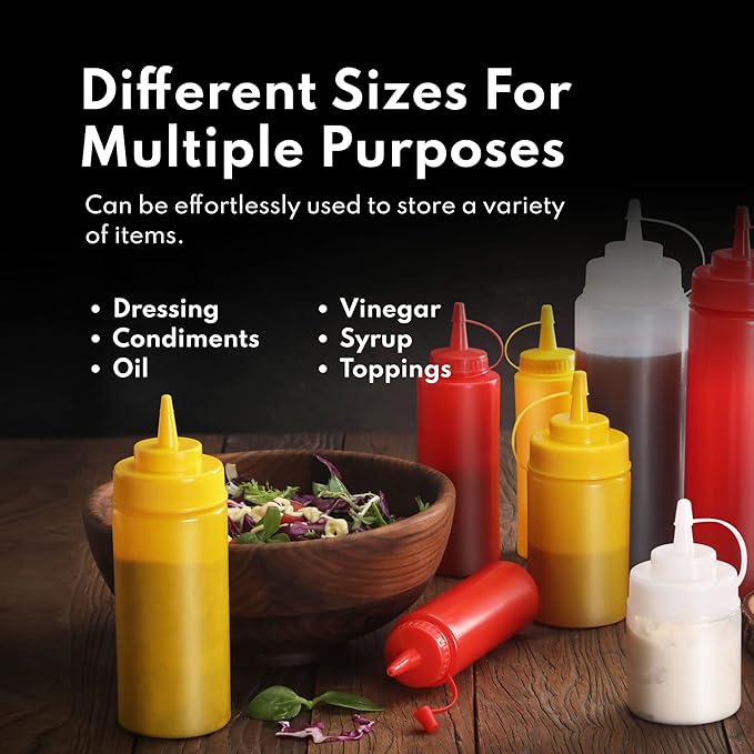 New Star Foodservice 26238 Squeeze Bottles, Plastic, Wide Mouth, 24 oz, Clear, Pack of 6