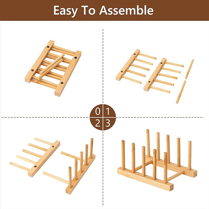 HBlife Bamboo Dish Plate Bowl Cup Book Pot Lid Cutting Board Drying Rack Stand - Image 7
