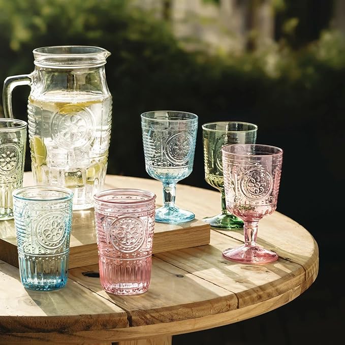 Bormioli Rocco Romantic Set Of 4 Tumbler Glasses, 11.5 Oz. Colored Crystal Glass, Pastel Green, Made In Italy.