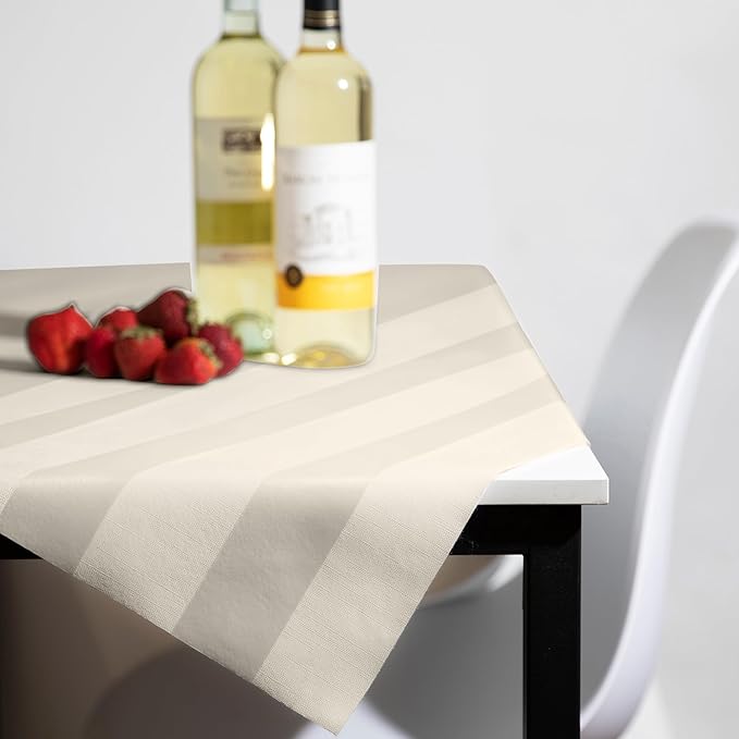 Luxury Table Protector Pad, 2 in 1 Table pad + Great Looking Tablecloth - Heat Resistant, Spill & Stain Proof - Flannel Backing (Ivory - Silk Stripe, 54x72)
