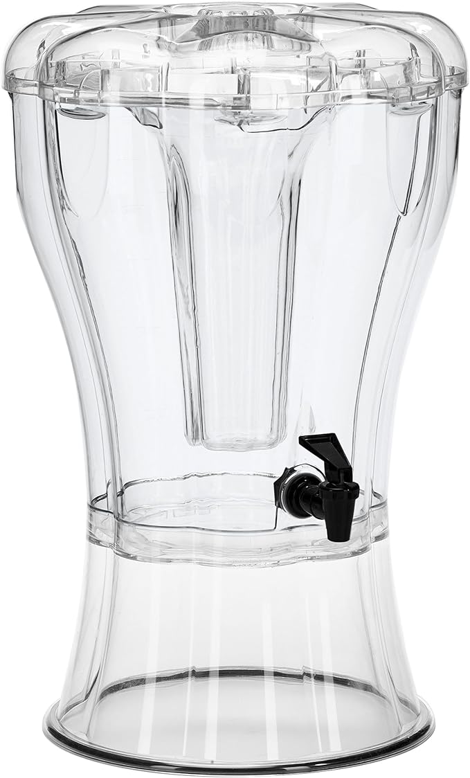 Buddeez Clear Drink 3.5 Gallon Plastic Beverage, Comes with Stand, Spigot, Ice Cone, Large Punch Dispenser for Parties