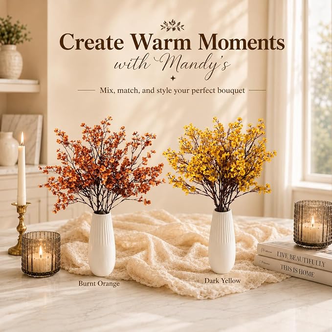 Mandy's 6 Bundles Artificial Dark Yellow Baby’s Breath Flowers | 18.5 Inch Silk - Image 9