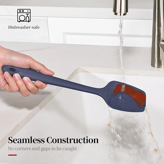 600ºF Heat Resistant Spatula, 11.34 inch High Heat Food Safe Semless Kitchen Silicone Spoon Spoonula Scraper for Cooking Baking Mixing Scraping Stirring Nonstick Cookware Pan (Midnight Blue)