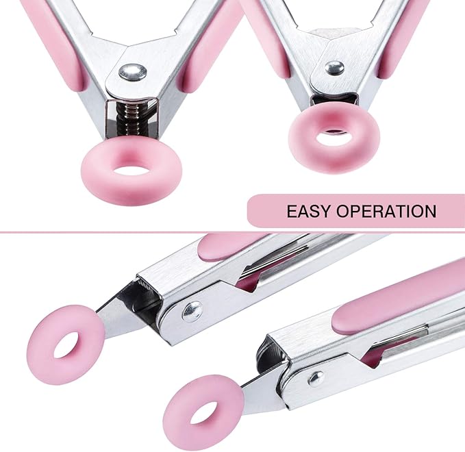 MSY BIGSUNNY Kitchen Food Tongs - 7" Mini Silicone Serving Tongs - Set of 3 (Pink)