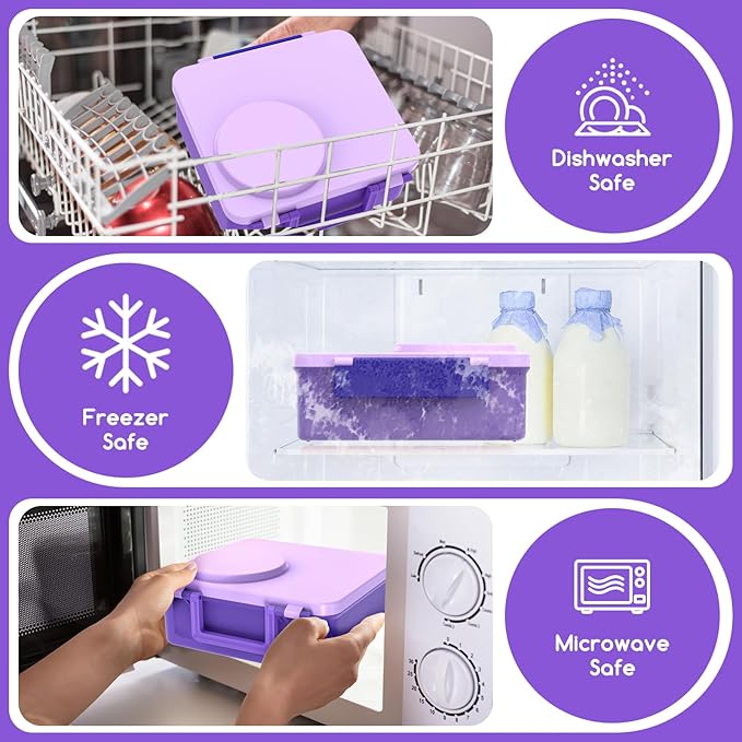 Bento Box for Kids - Leak-Proof Bento Lunch Box with Insulated Thermos Food Jar - 4 Compartments, 1 Removable Divider, 1Spoon, 1 Fork - Dishwasher Safe, BPA-Free (Light purple)