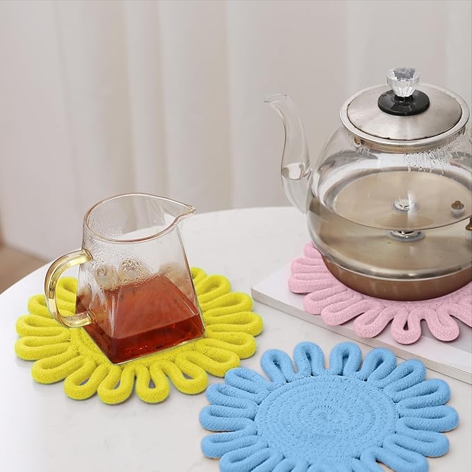 Trivets for Hot Dishes, Trivet for Pots and Pans, Heat Resistant Hot Pads, Potholders for Kitchen, Colorful Boho Trivets, Table Decorations,Kitchen Essentials for New Home 7.5"(Blue)