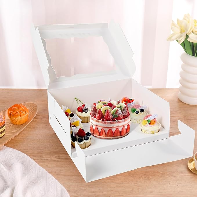 Bento Cake Box With Cupcakes, Clear Window 9 Holes Bento Combination,6 Sets: Cookie Boxes Fit 8 Regular Cupcake and Mini Cakes, Christmas Wedding Birthday Party (White/clear, 1+8/6pcs)
