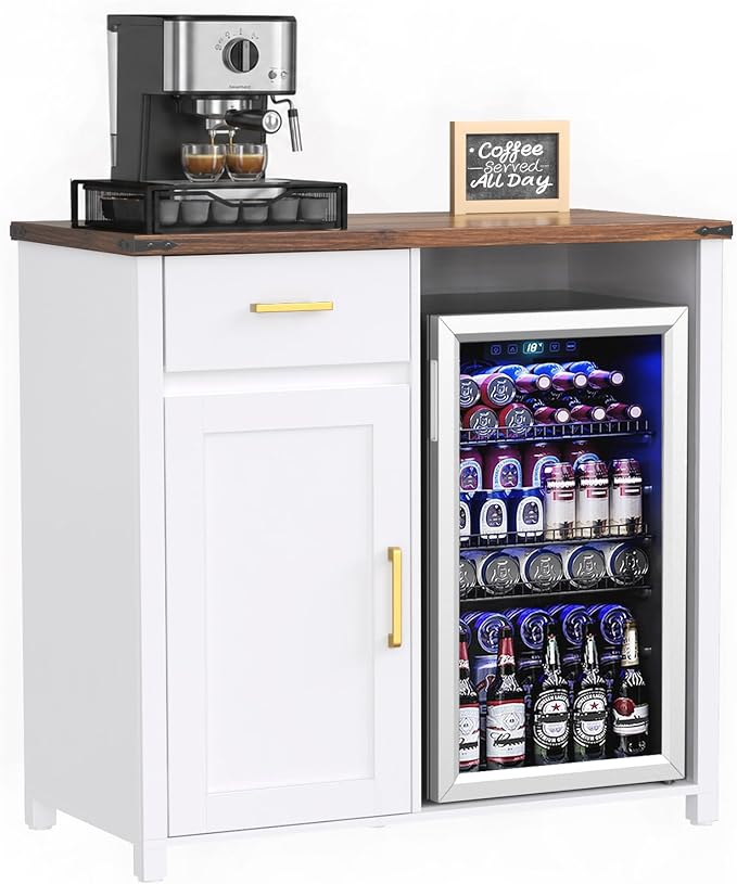 GDLF Coffee Bar with Mini Fridge Space, Mini Fridge Cabinet Stand,Liquor Wine - Image 9