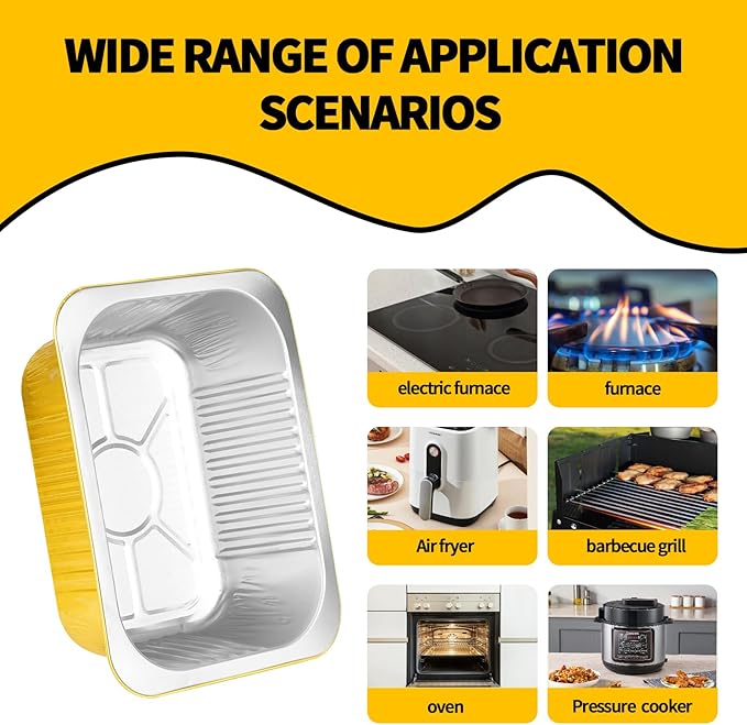 40 Pack 7.2"×5"×1.8" Gold Aluminum Foil Pans with Lids Heavy Duty, 1.5 LB Foil Food Containers with Lids, Disposable Tin Foil Pans for Baking, Meal Prep, Freezer, Heating and Takeout