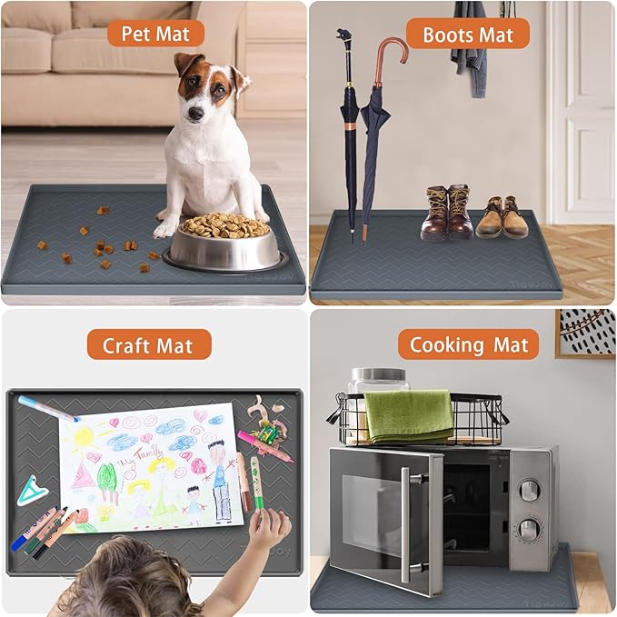 TigeJoy 34" x 19" Under Sink Mats for Kitchen Waterproof, Leak-Proof Silicone Mat Sink Protector and Cabinet Liner, Kitchen Essentials Organizer and Storage, Boot or Shoe Tray, Pet Feeding Mat