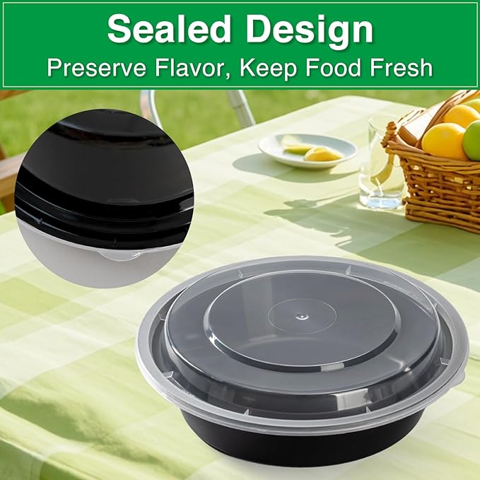 Meal Prep Containers Reusable 10 Pack-29 oz Food Storage Containers with Lids To Go Food Containers Takeout, Microwave Dishwasher Freezer Safe, Stackable, BPA Free, Plastic (Black)