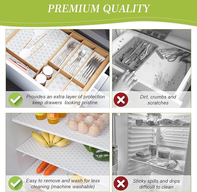 Cooyes Refrigerator Liners 17.7" x 24", Absorbent Strong Grip Fridge Liners Washable, Fridge Shelf Liner for Kitchen Cabinets, Non-Adhesive Refrigerator bin Liners and Mats