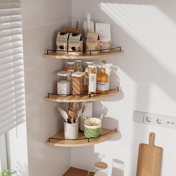 JJL Corner Shelf Wall Mounted, 12 Inches 3-Tier Floating Corner Shelf, - Image 6