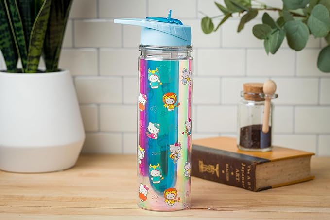 Silver Buffalo Sanrio Hello Kitty Zodiac Signs Iridescent Double Walled Tritan Water Bottle, 18 Ounces