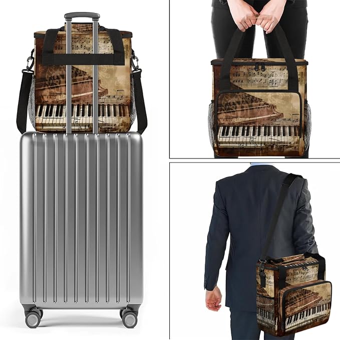 Vintage Piano Key Music Theme Coffee Maker Carring Bag, Large Insulated Storage - Image 7
