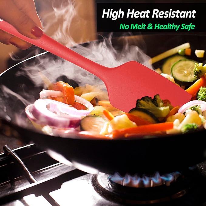 3 Pack Large Silicone Spatula for Kitchen,600°F Heat resistant Rubber Spatulas for Baking,Cooking, Scraping,and Mixing,Non Stick Kitchen Utensils, BPA Free, 11.2 IN, Red