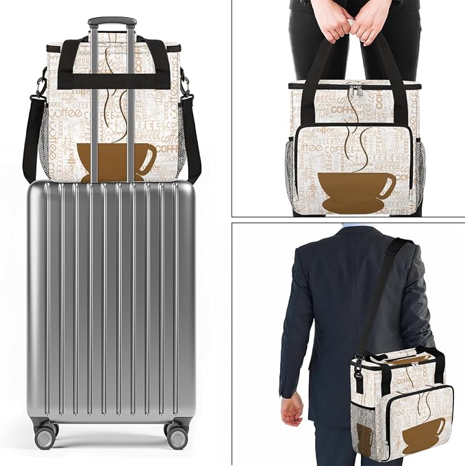 Coffee Cup Coffee Maker Carring Bag Coffee Texts Travel Carrying Storage Tote - Image 7
