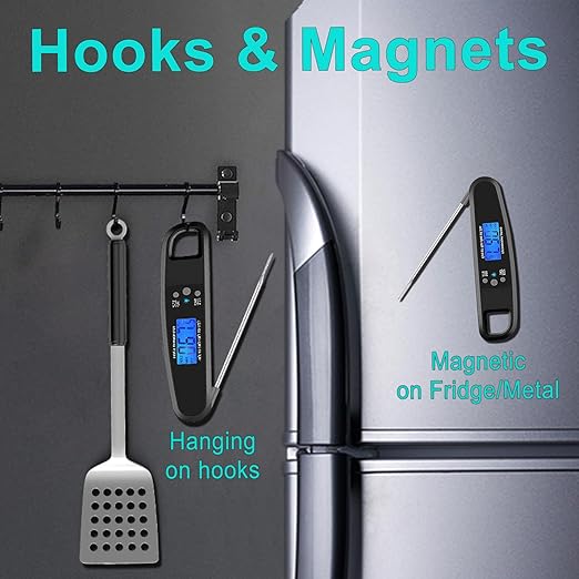 Meat Thermometer Digital, IP67 Waterproof Cooking Thermometer with Backlight & Hold Function, Instant Read Food Thermometer for Cooking, Outdoor Grilling, Candy Making (Black)