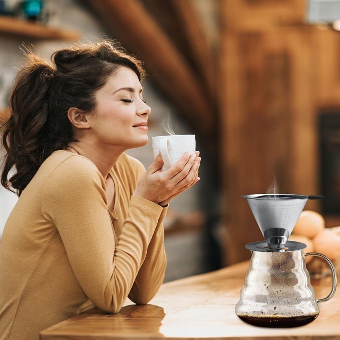 Reusable Paperless Coffee Filter, Pour Over Coffee Maker, Stainless Steel Drip - Image 9