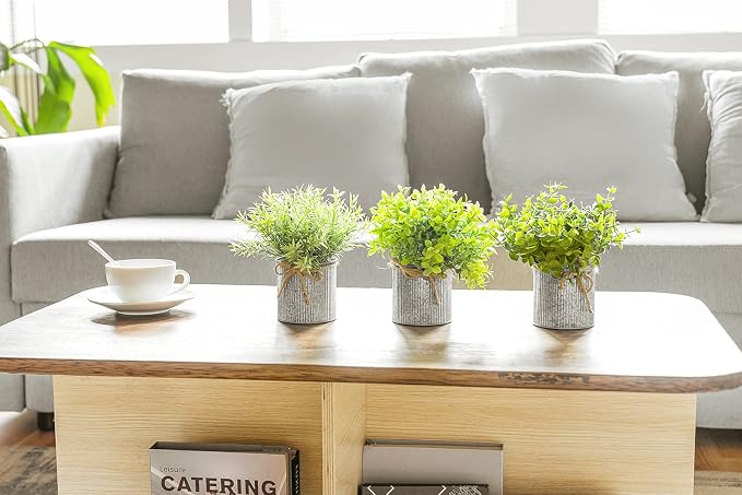 Mkono Small Fake Plants in Farmhouse Galvanized Metal Pots 3 Pack Potted - Image 6