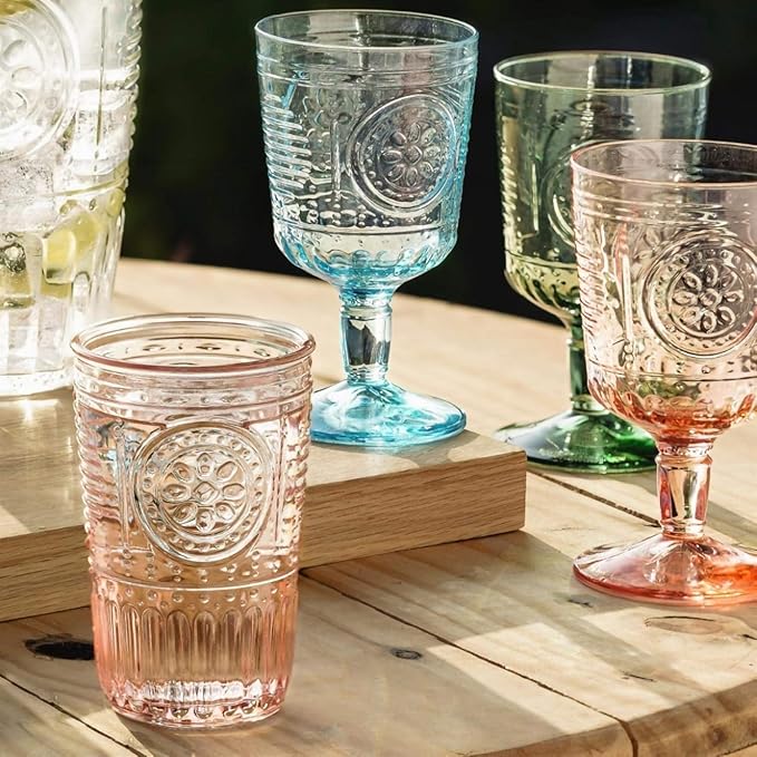 Bormioli Rocco Romantic Set Of 4 Cooler Glasses, 16 Oz. Colored Crystal Glass, Cotton Candy Pink, Made In Italy.