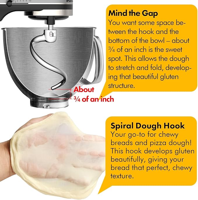 Stainless Steel Spiral Dough Hook,Accessories and Attachments for KitchenAid Mixers, Fit 6 QT Tulip Shaped Bowl