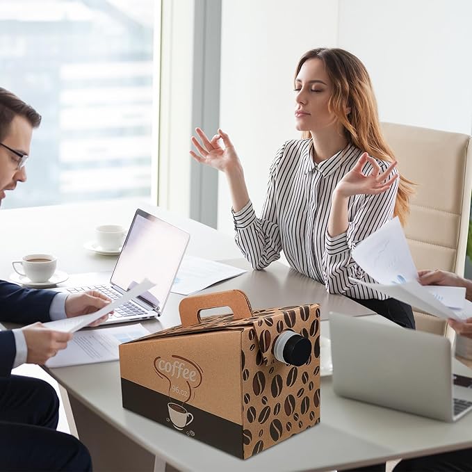 Dandat 30 Pack Disposable Coffee Dispenser Box 96 oz - Thick Hardboard Insulated Coffee to Go Container with Handle & Lids, Hot Cold Bulk Beverage Dispenser for Parties, Catering, Take Out