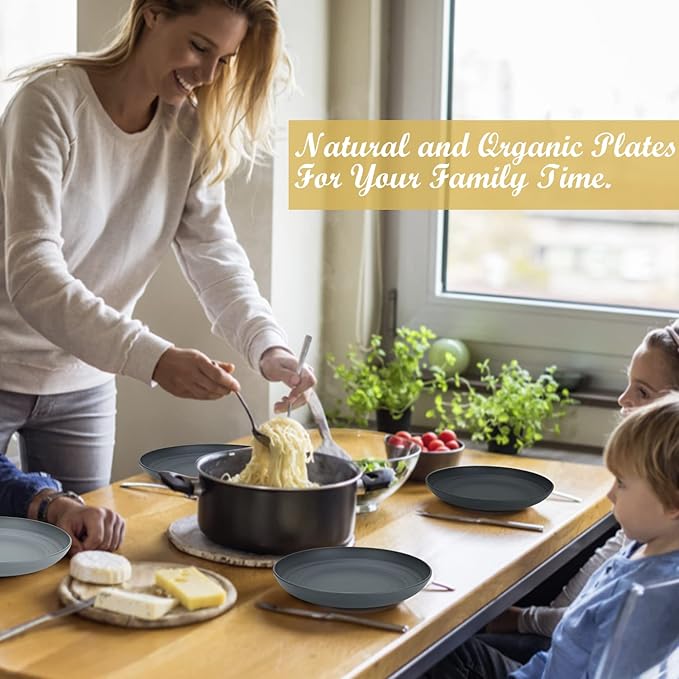 Wrova Wheat Straw Plates - 8 Inch Unbreakable Dinner Plates Set of 8 - Dishwasher & Microwave Safe Plastic Plates Reusable - Lightweight Plates for kitchen,R.V (Classic Series)