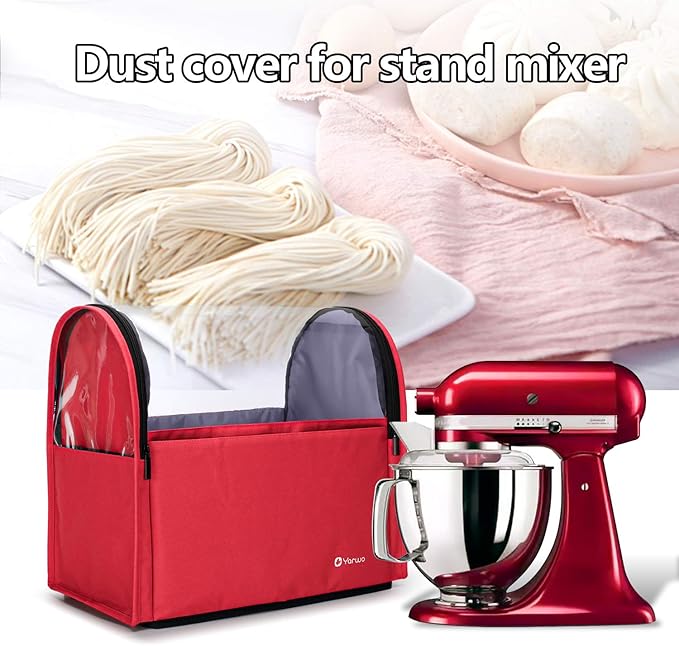 Yarwo 2026 Upgraded Stand Mixer Cover Compatible with 6-8 qt KitchenAid Mixer, Visible Dust Cover with Multiple Pockets for Extra Kitchen Accessories, Red