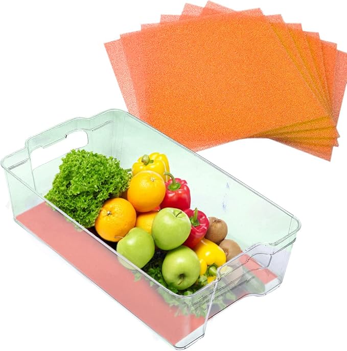 Dualplex® Fruit & Veggie Life Extender Liner for Fridge Refrigerator Drawers, 12x15 Inches (4 Pack) – Extends The Life of Your Produce & Prevents Spoilage (Orange)