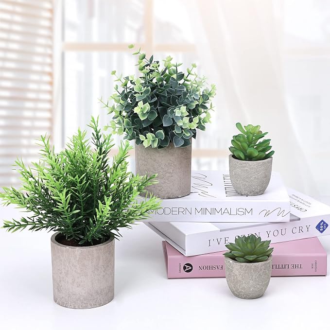 CEWOR 4 Pack Small Fake Plants Eucalyptus Rosemary Succulents Plants Artificial - Image 7