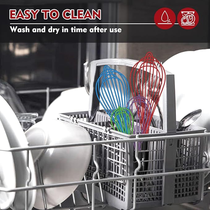 Walfos Whisk, Silicone Whisk Heat Resistant (480°F) Kitchen Whisks Set of 4- Professional Whisks For Cooking Non Scratch, Balloon Egg Wisk Perfect for Frothing, Blending, Beating