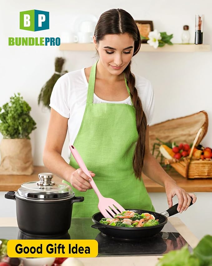 Pack of 2 Silicone Spatula Turners, Non Stick Slotted Kitchen Spatula Set, Heat Resistant BPA Free Kitchen Utensils, One-Piece Design, Suitable for Flipping Fish, Eggs, Steak, Pancakes (PINK)