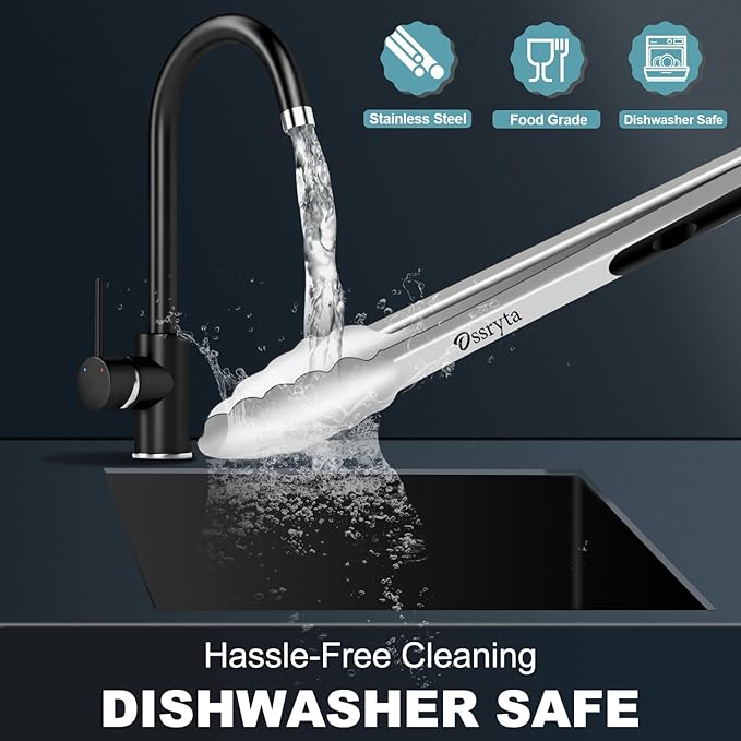 Stainless Steel Cooking Tongs Set of 3 - Heavy Duty 12/9/7 Inch Locking Tongs, Heat Resistant to 600 Degrees, Food Grade Kitchen Metal Tong for Food, Salad, & BBQ - Dishwasher Safe