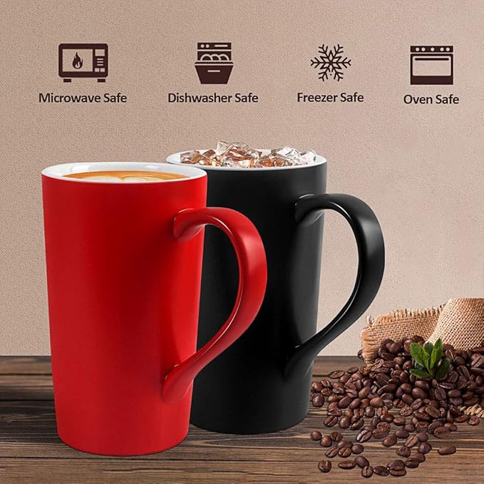 Smilatte 20 oz Large Coffee Mugs, M007 Plain Tall Ceramic Cup with Handle for Dad Men, Set of 2, Christmas Red