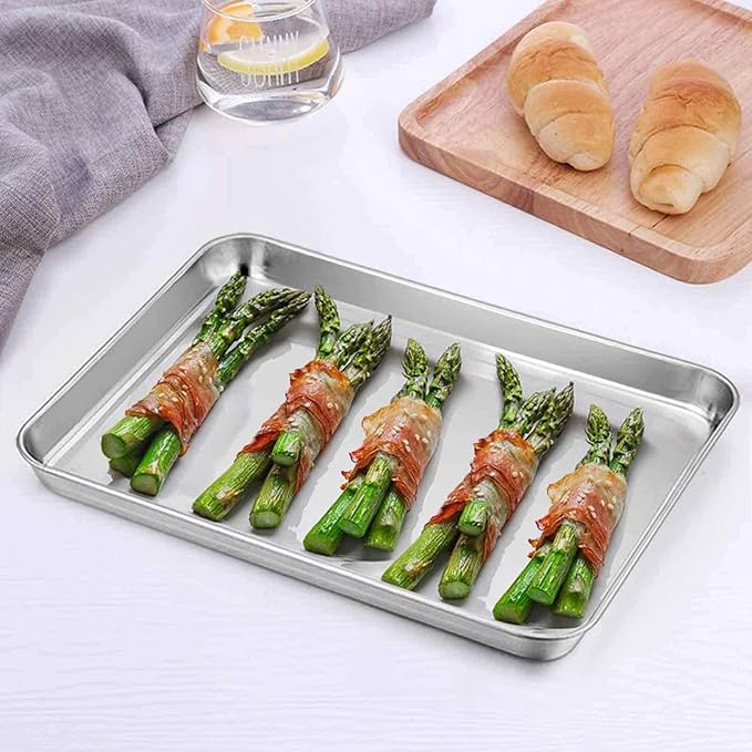TeamFar Toaster Oven Pans, Stainless Steel Compact Baking Roasting Tray, 10.5 x 8 x 1 Inch, Healthy &Heavy Duty, Deep Edge & Mirror Surface, Dishwasher Safe - Set of 3