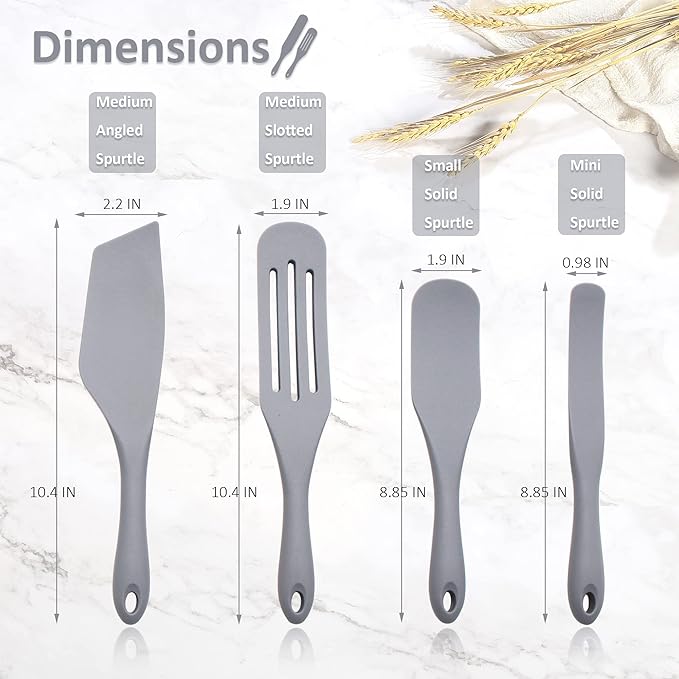 Tongjude Silicone Spurtle Set, Silicone Spatula Set, Heat Resistant Cooking Utensil for Nonstick Cookware, Serving,Baking, Whisking, Smashing, Scooping, Spreading, 4 Piece
