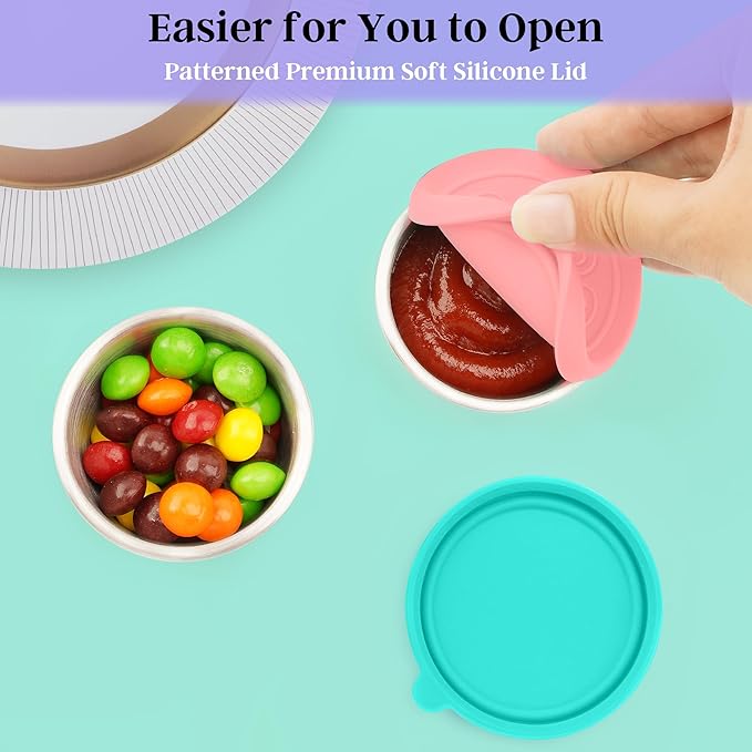 6x2.7 Oz Salad Dressing Container to Go,Handy Leakproof Stainless Steel Meal Prep Containers Reusable,Sauce Containers for Lunch Box, Picnics, Travel, Office and Kitchen Storage