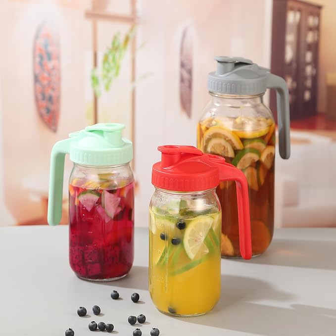 Mihlapi Glass Pitcher with Lid, 64 OZ Mason Jar Pitcher Double Leak Proof - Image 8
