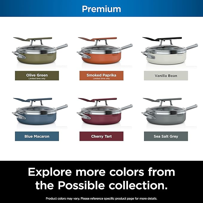 Ninja, Cookware, Steamer, Strainer Basket, Glass Lid and Spatula, Foodi NeverStick PossiblePan, Premium Set with 4-Quart Capacity Pan, Nonstick, Durable, Oven Safe Cookware, Cherry Tart, CW102BL