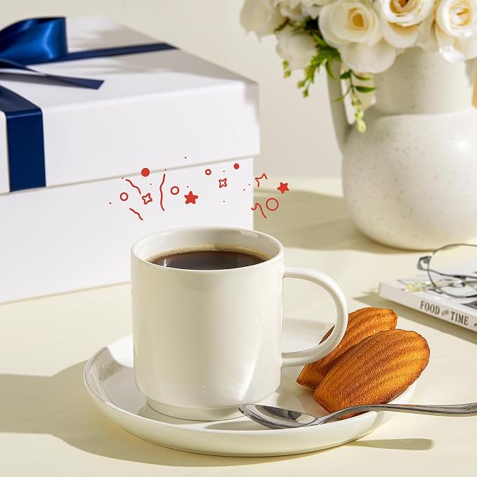 Sweese 10 Oz Stackable White Coffee Mug, Porcelain Coffee Mugs Sets of 6 - Image 6